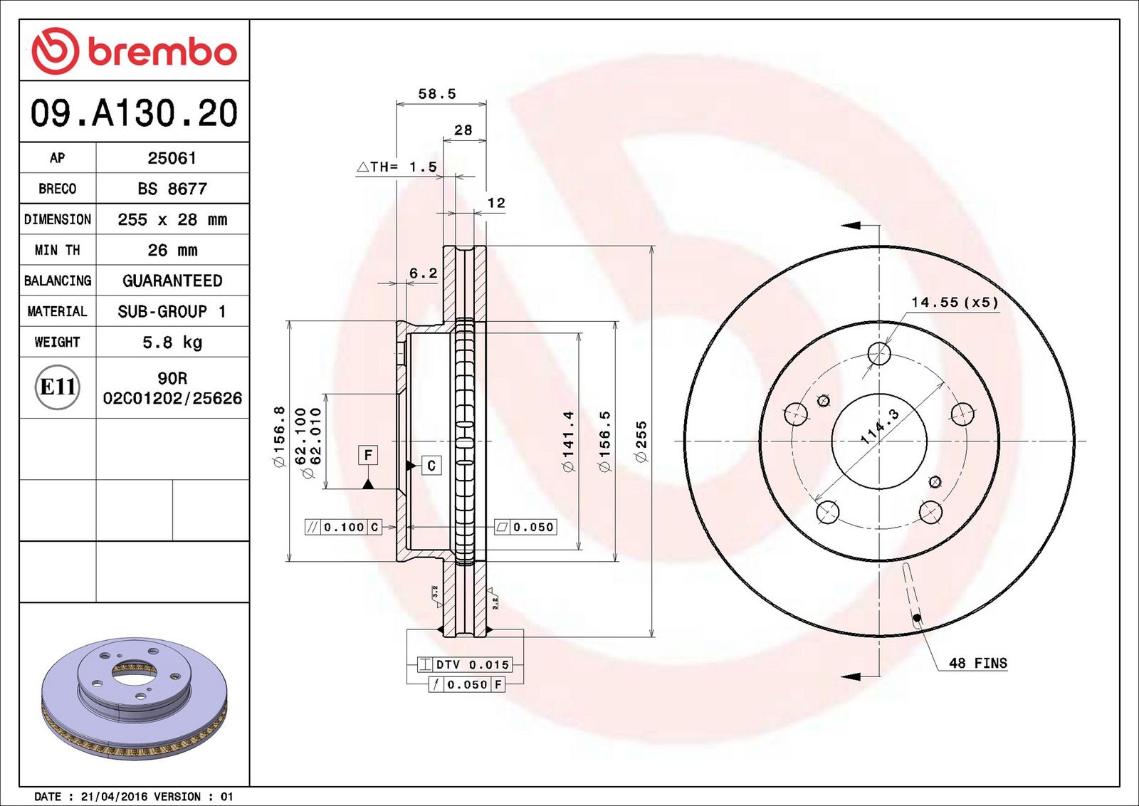 BREMBO 09.A130.20 - Bremsscheibe