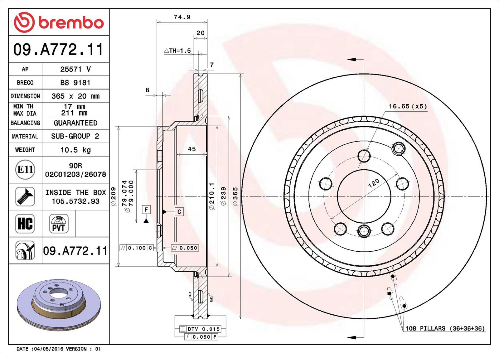 BREMBO 09.A772.11 - Bremsscheibe