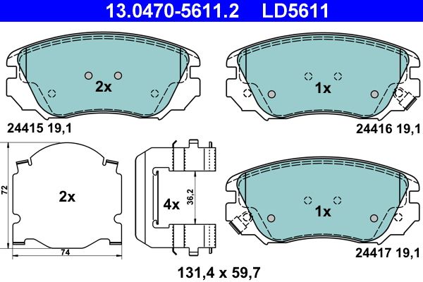 ATE 13.0470-5611.2 - Bremsbelagsatz, Scheibenbremse