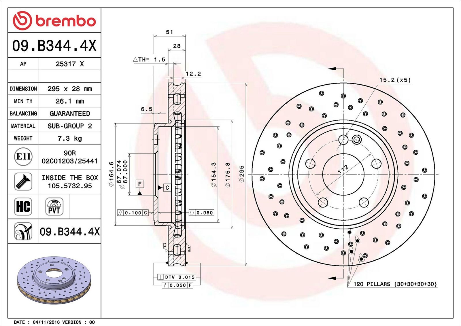 BREMBO 09.B344.4X - Bremsscheibe