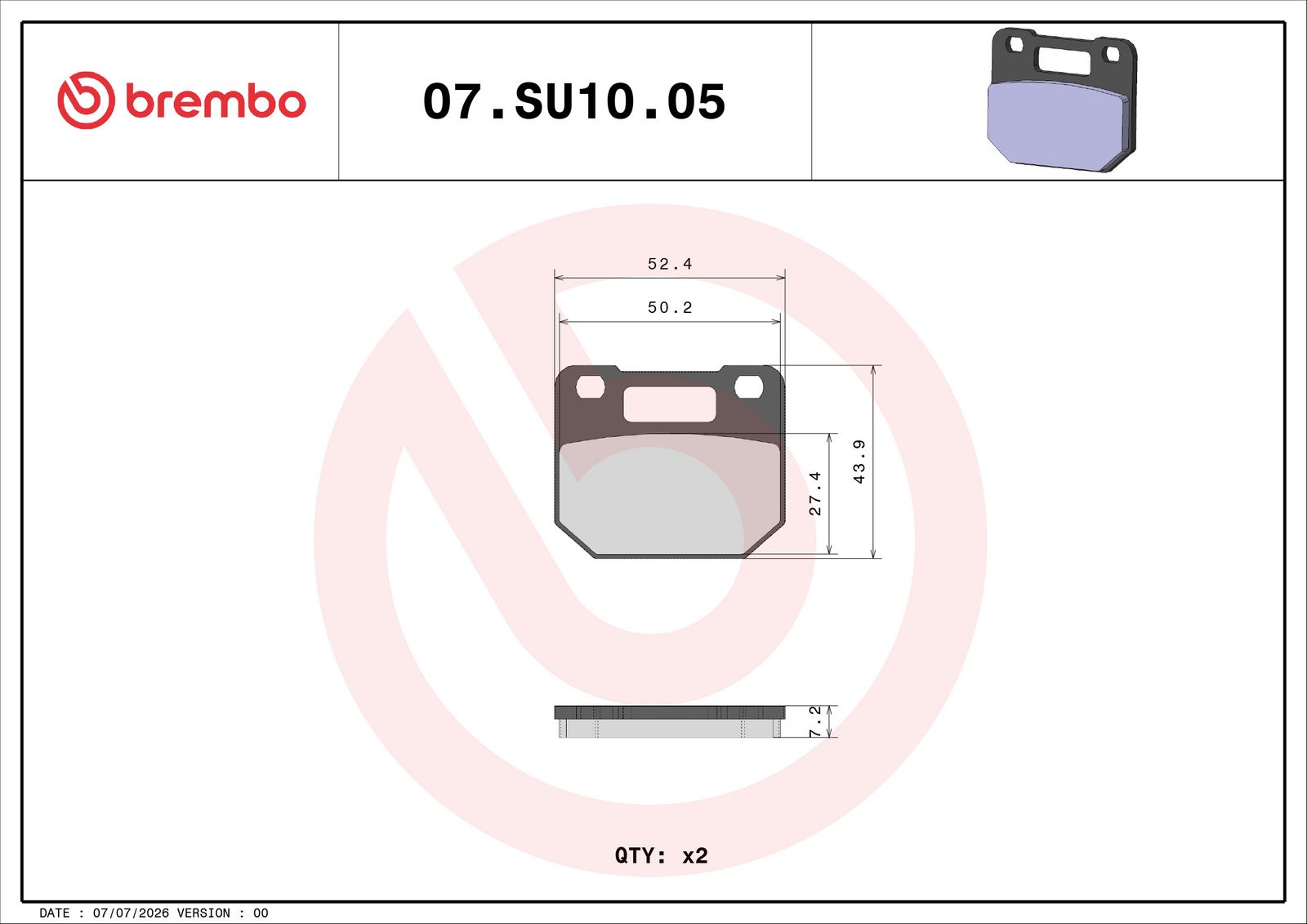 BREMBO 07SU1005 - Bremsbelagsatz, Scheibenbremse