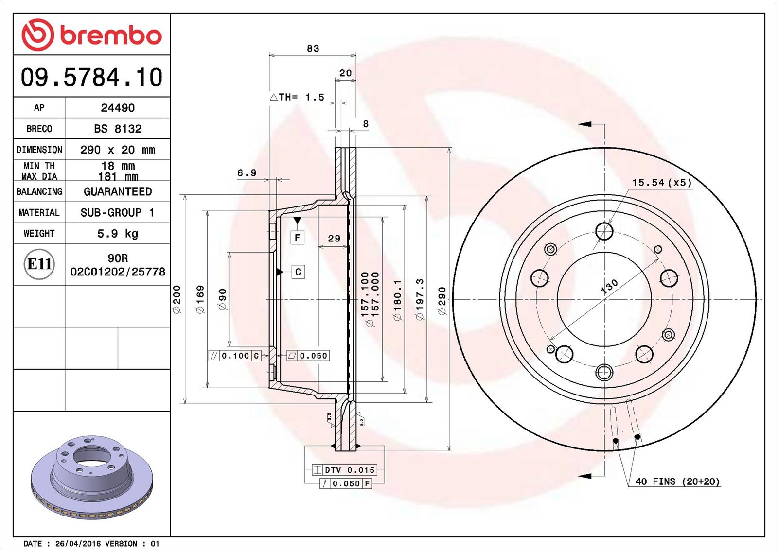 BREMBO 09.5784.10 - Bremsscheibe