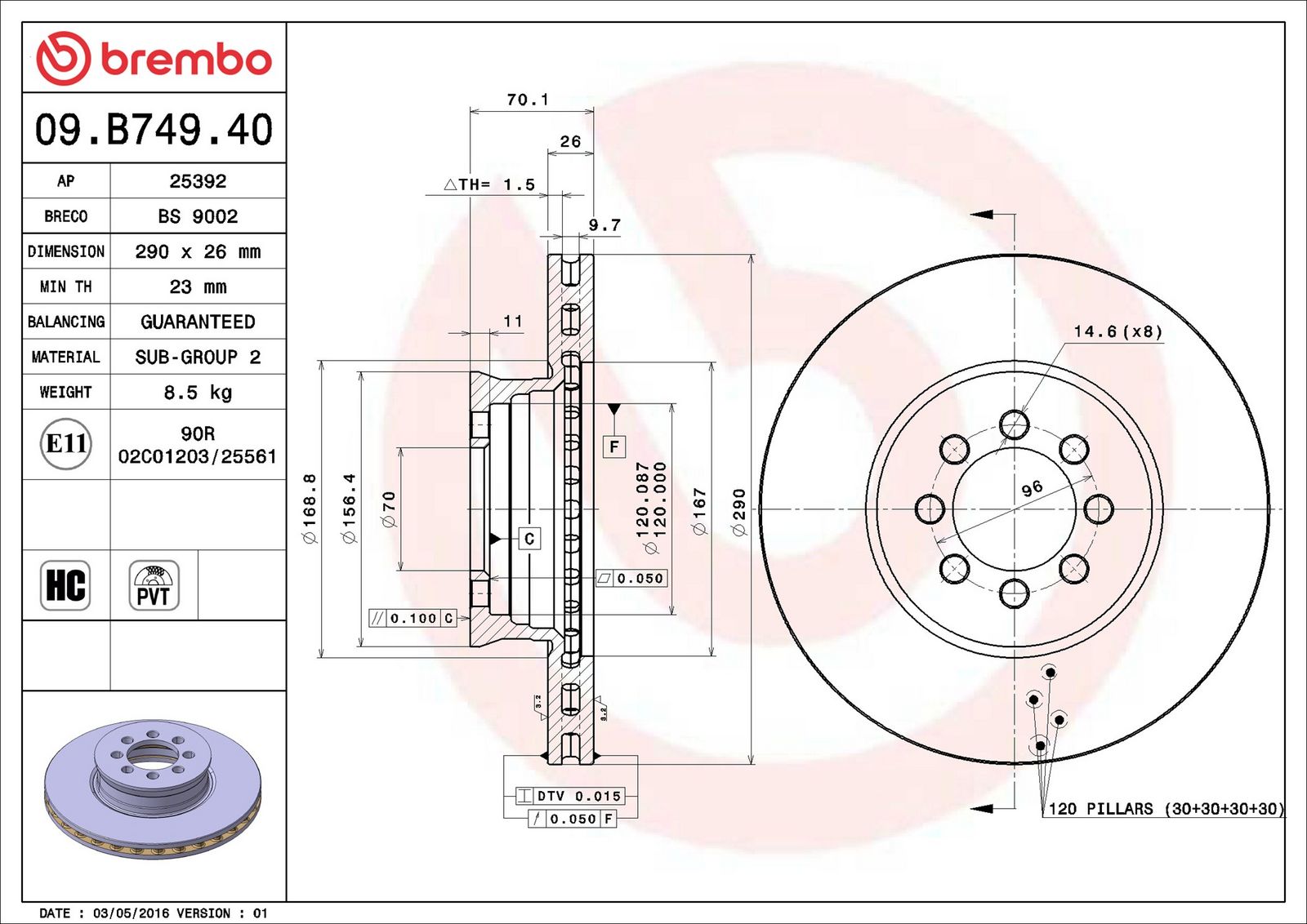 BREMBO 09.B749.40 - Bremsscheibe