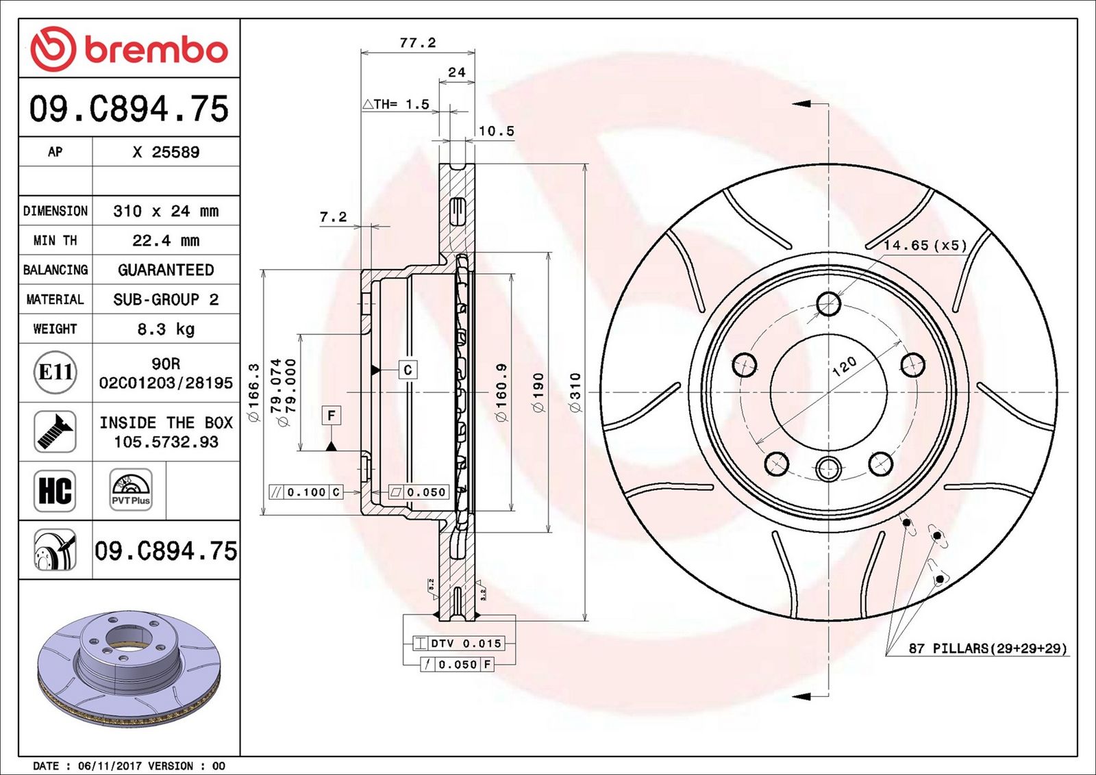 BREMBO 09.C894.75 - Bremsscheibe