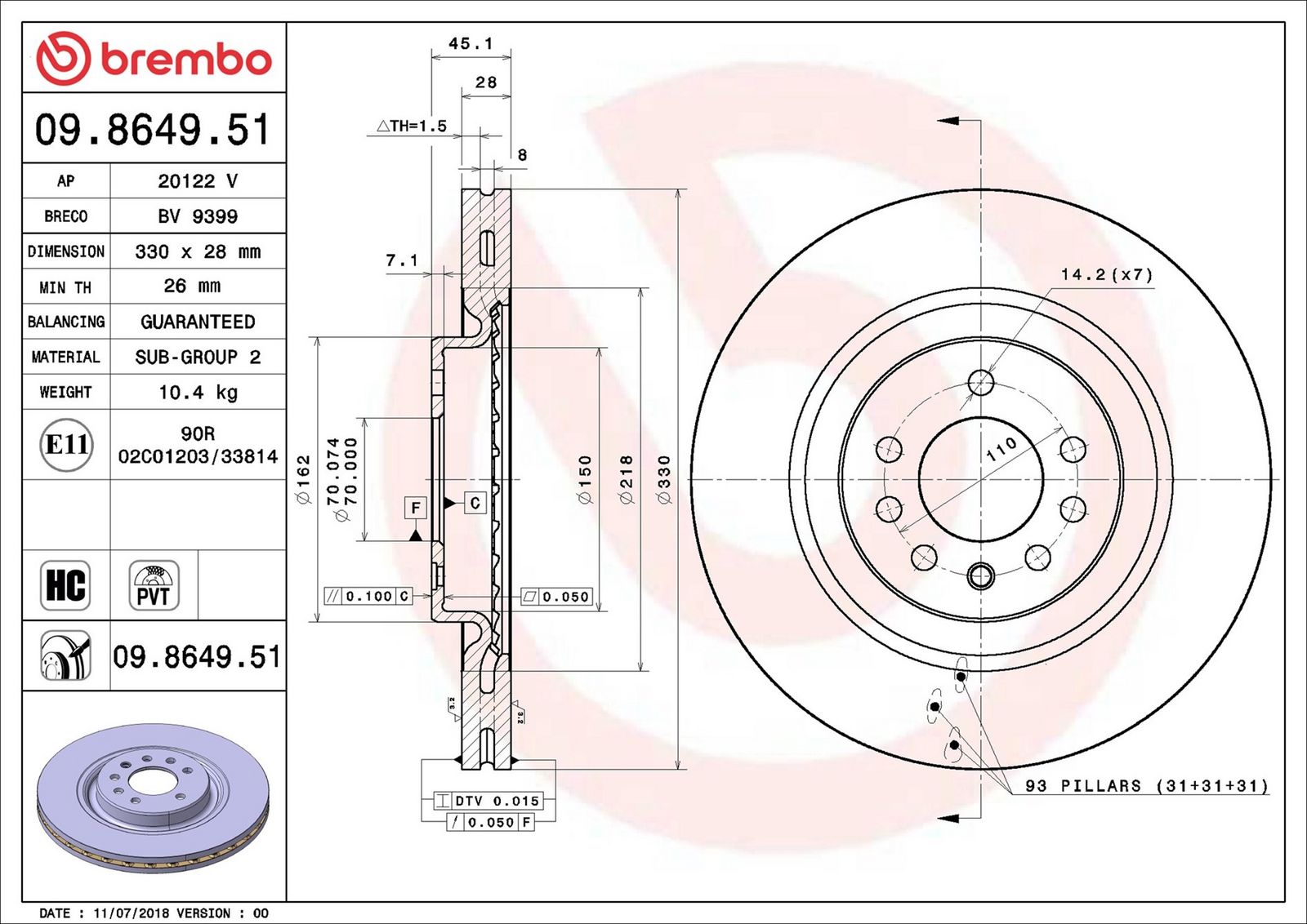 BREMBO 09.8649.51 - Bremsscheibe