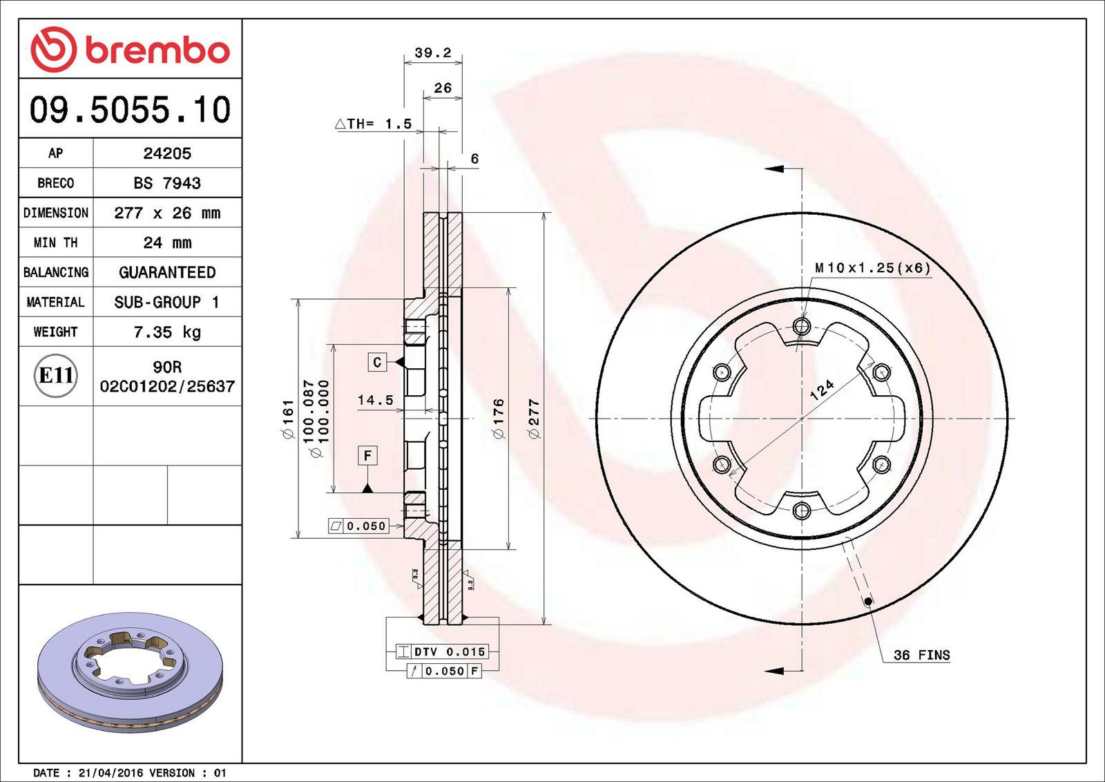 BREMBO 09.5055.10 - Bremsscheibe
