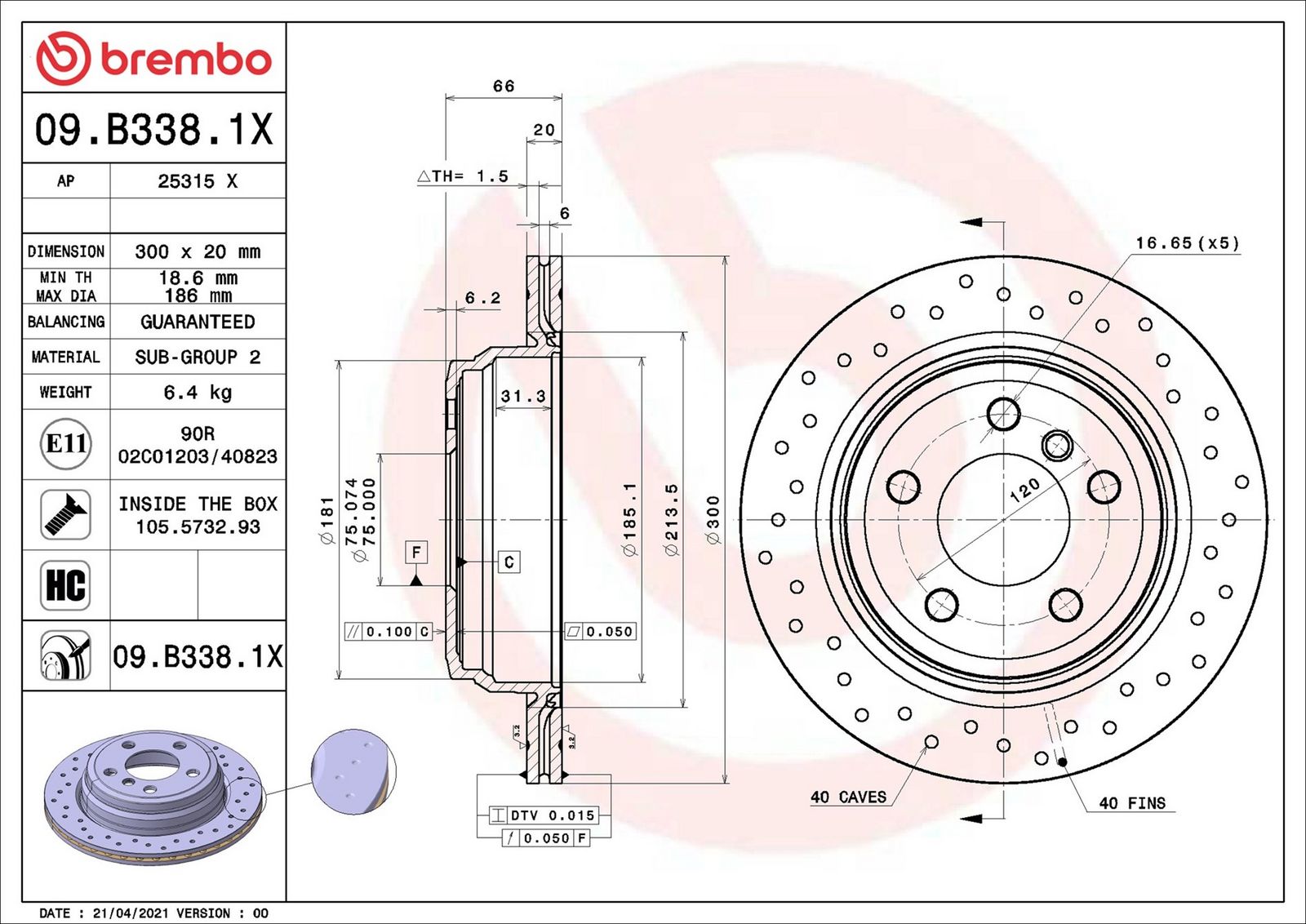 BREMBO 09.B338.1X - Bremsscheibe