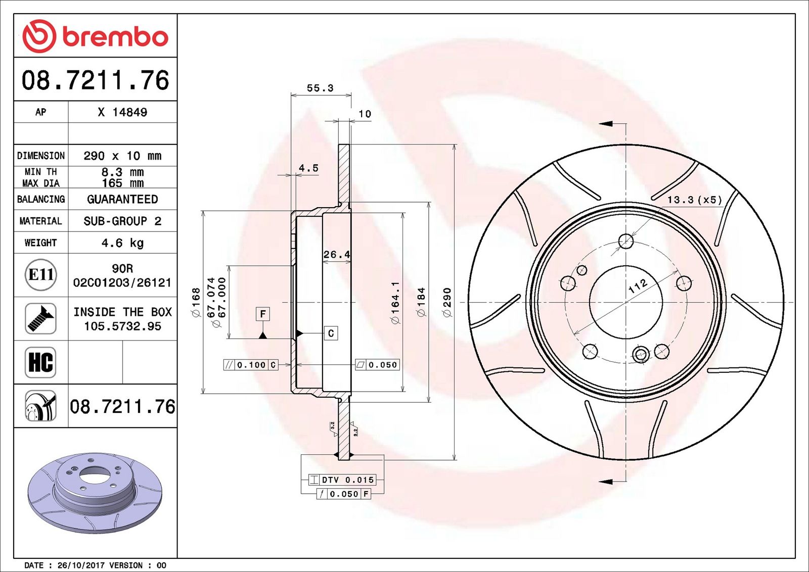 BREMBO 08.7211.76 - Bremsscheibe