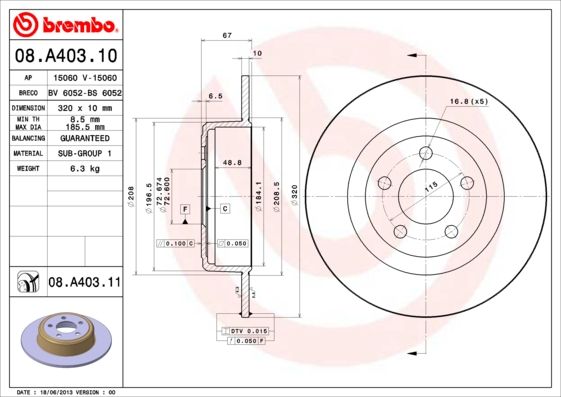 BREMBO 08.A403.11 - Bremsscheibe