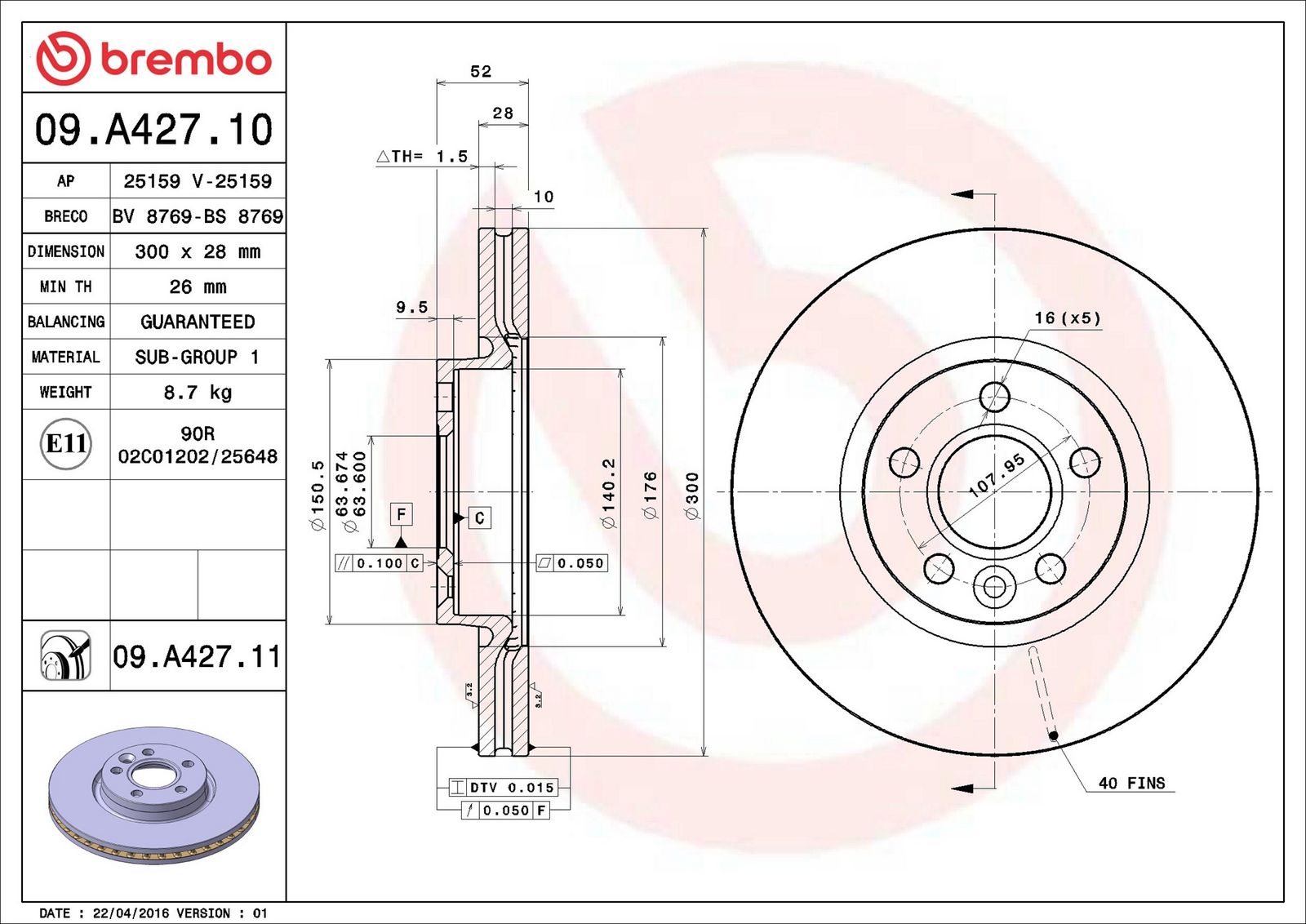 BREMBO 09.A427.11 - Bremsscheibe