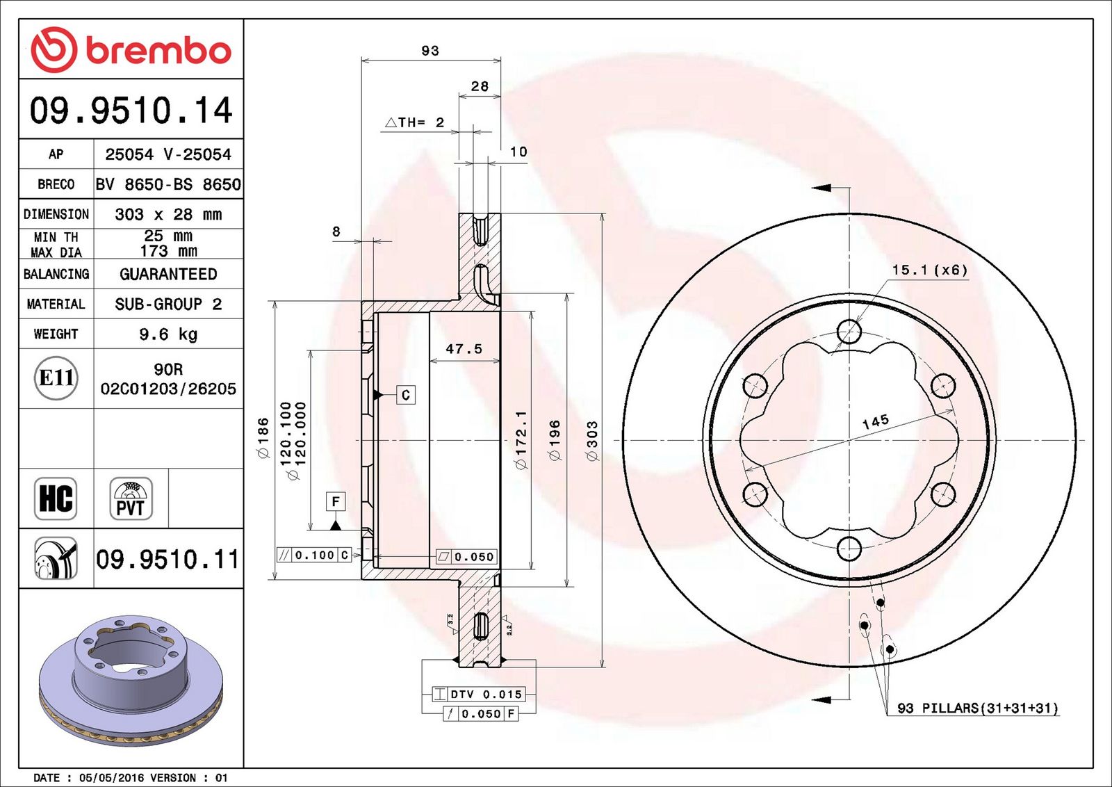 BREMBO 09.9510.11 - Bremsscheibe