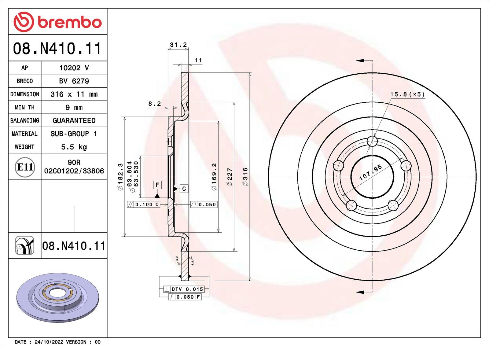 BREMBO 08.N410.11 - Bremsscheibe