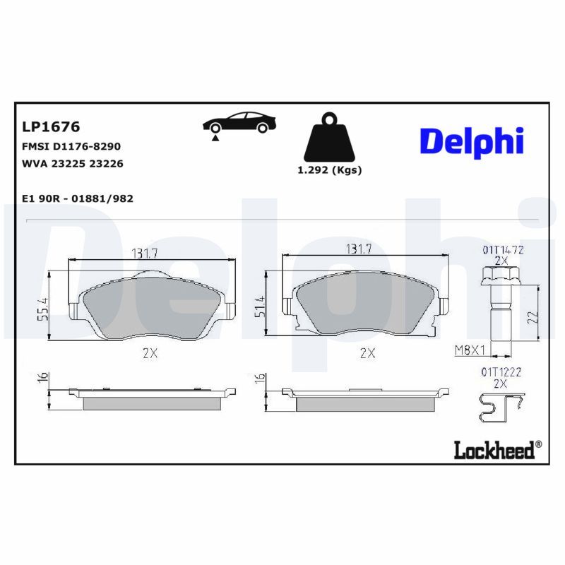 DELPHI LP1676 - Bremsbelagsatz, Scheibenbremse