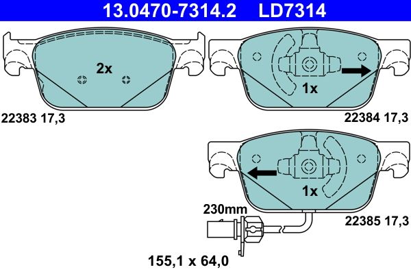 ATE 13.0470-7314.2 - Bremsbelagsatz, Scheibenbremse