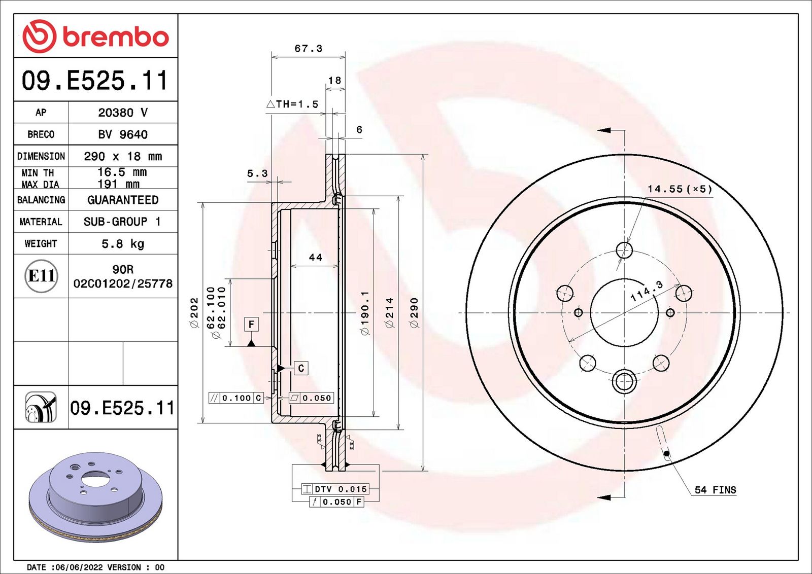 BREMBO 09.E525.11 - Bremsscheibe