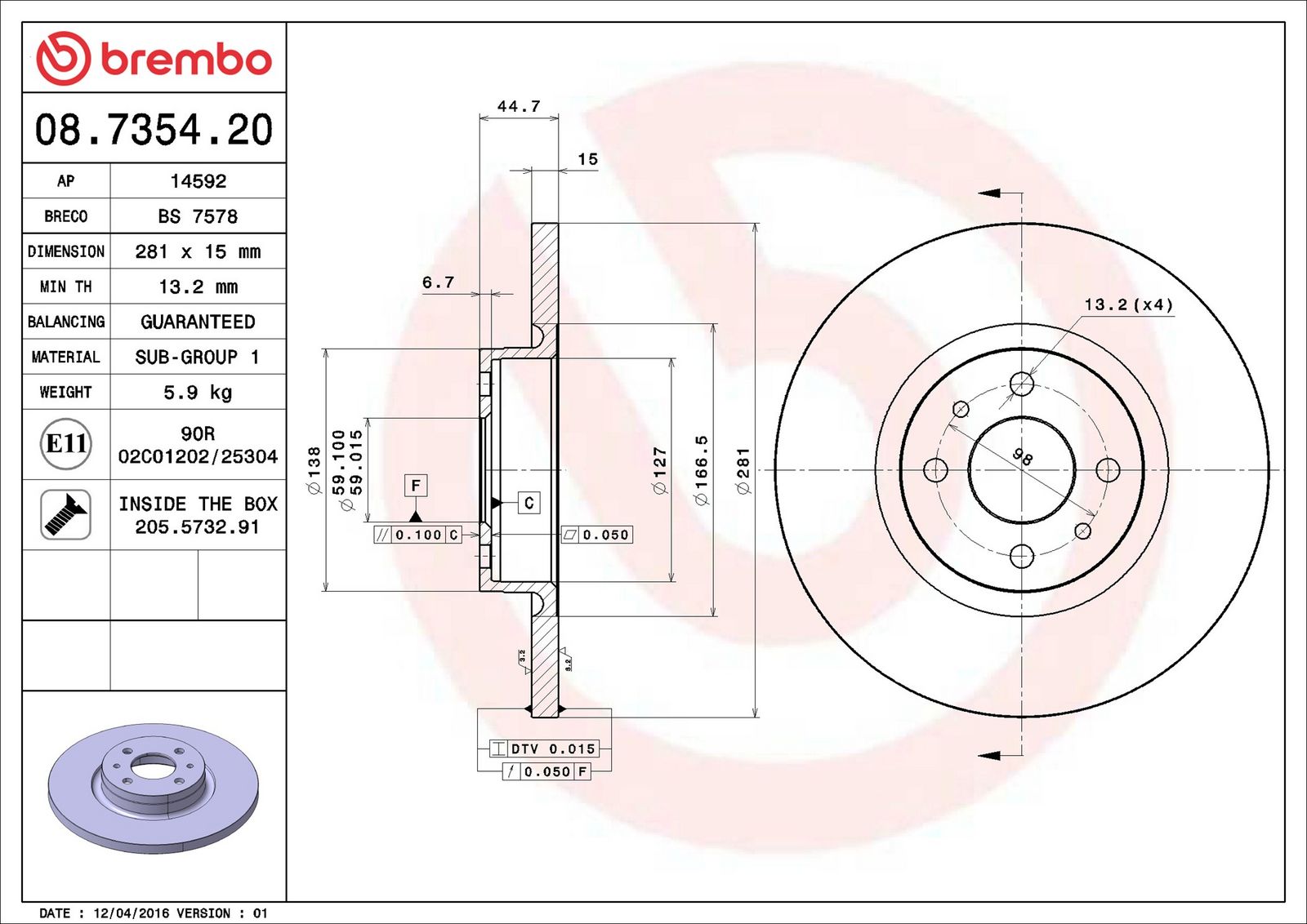 BREMBO 08.7354.20 - Bremsscheibe