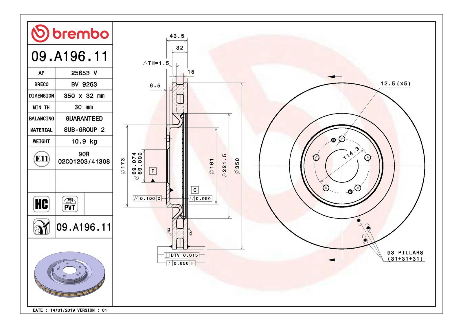 BREMBO 09.A196.11 - Bremsscheibe