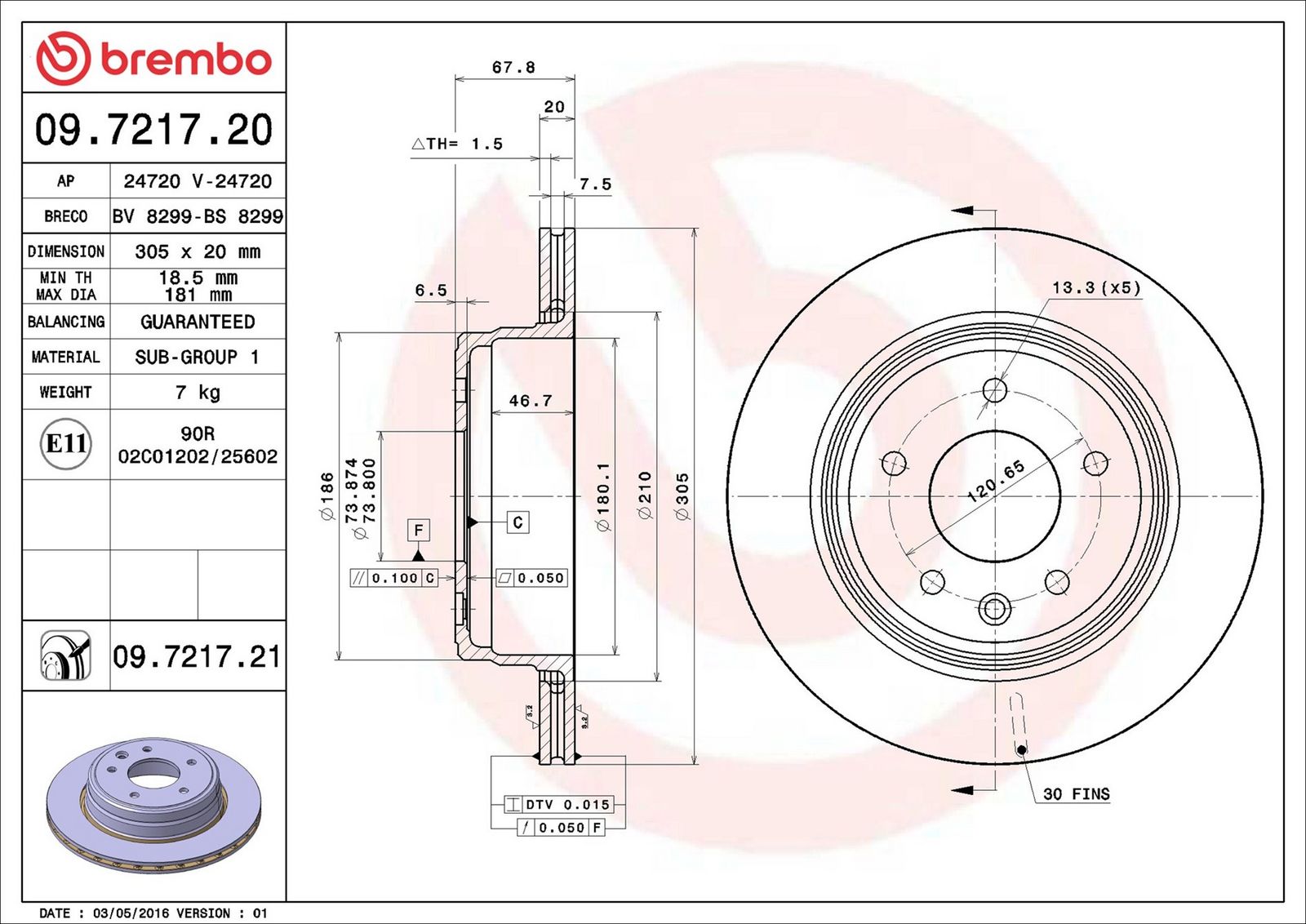 BREMBO 09.7217.21 - Bremsscheibe