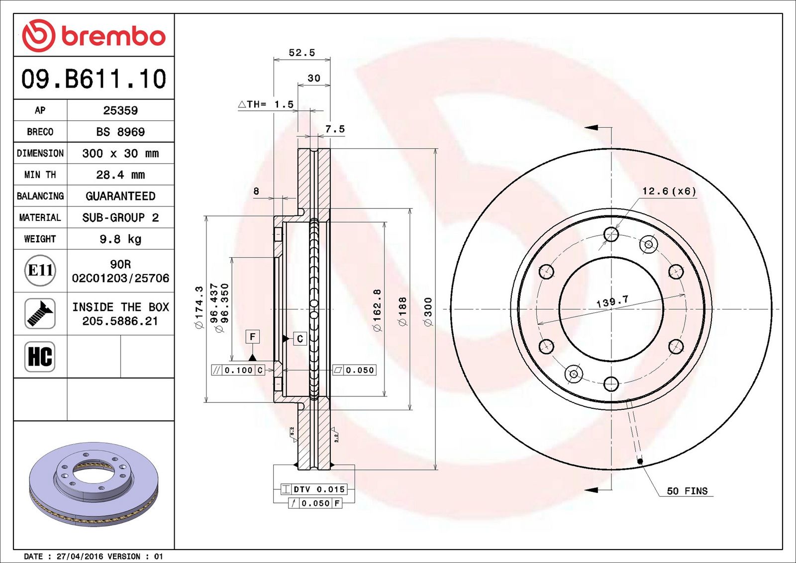 BREMBO 09.B611.10 - Bremsscheibe