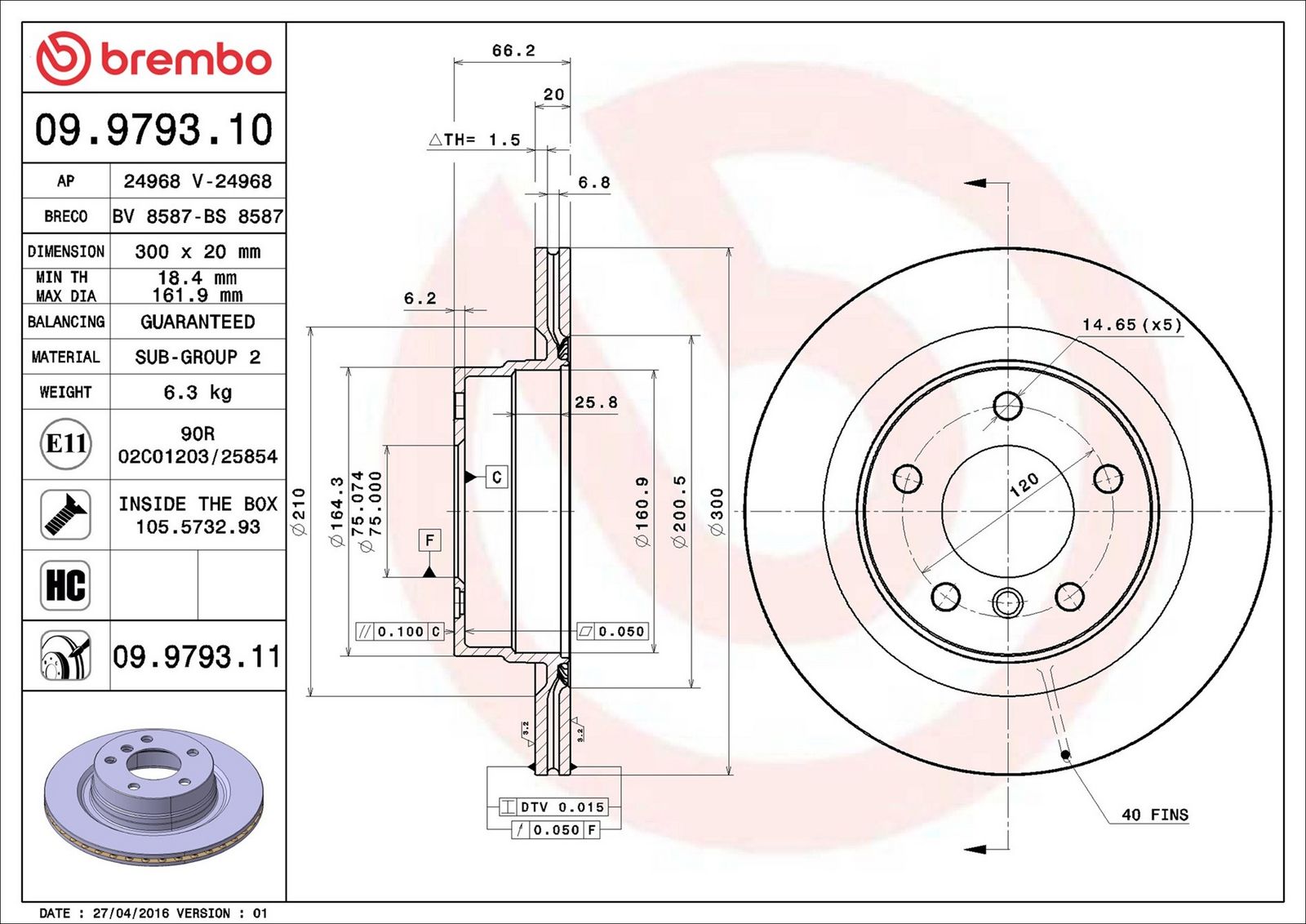 BREMBO 09.9793.11 - Bremsscheibe