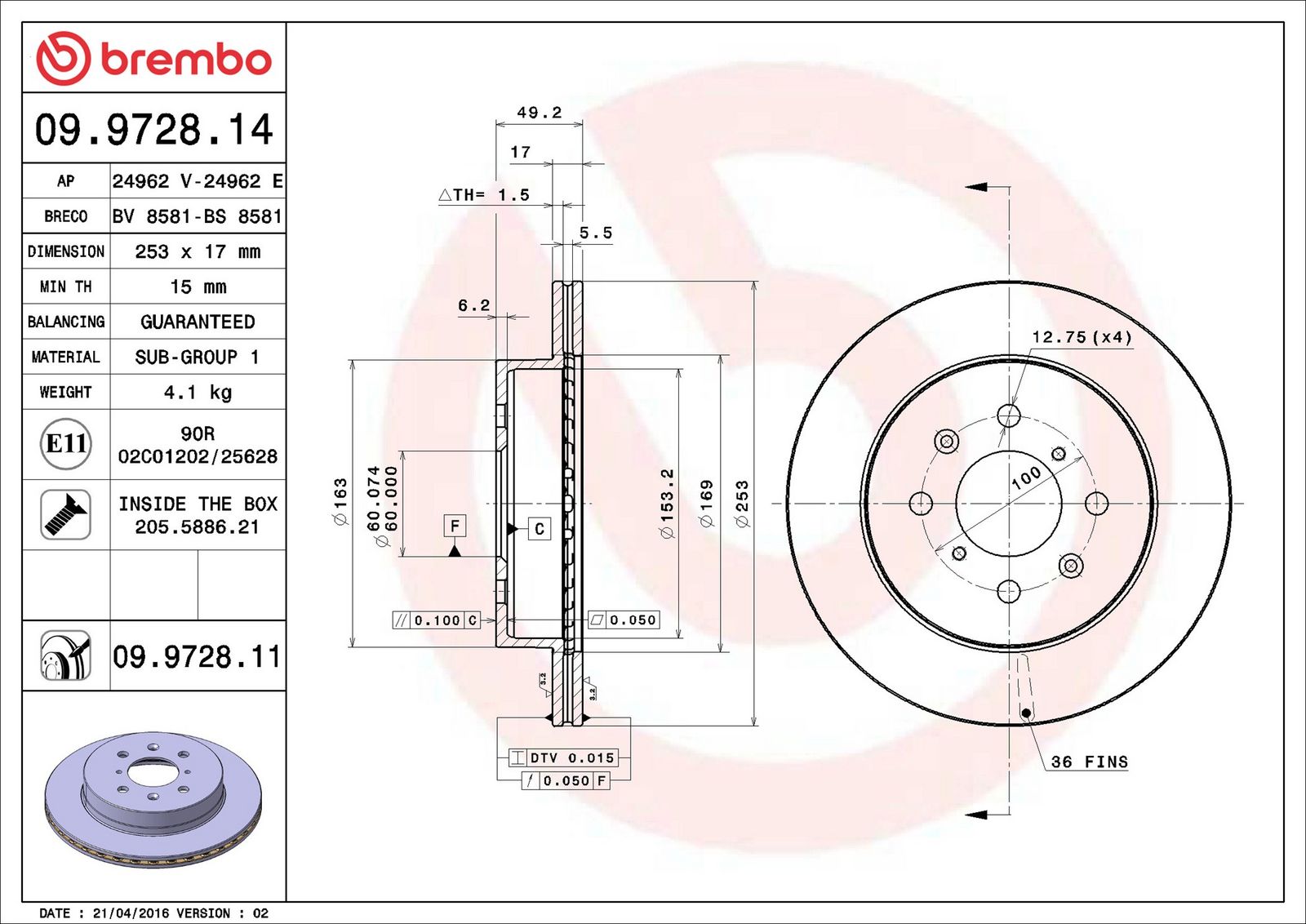 BREMBO 09.9728.11 - Bremsscheibe