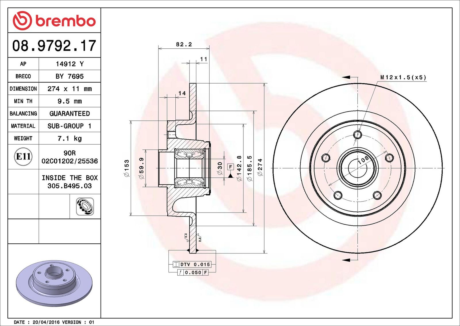 BREMBO 08.9792.17 - Bremsscheibe