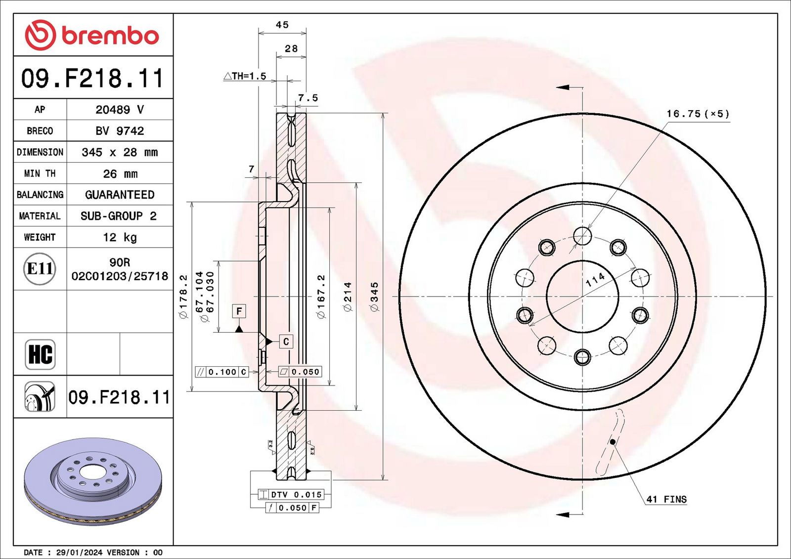 BREMBO 09.F218.11 - Bremsscheibe