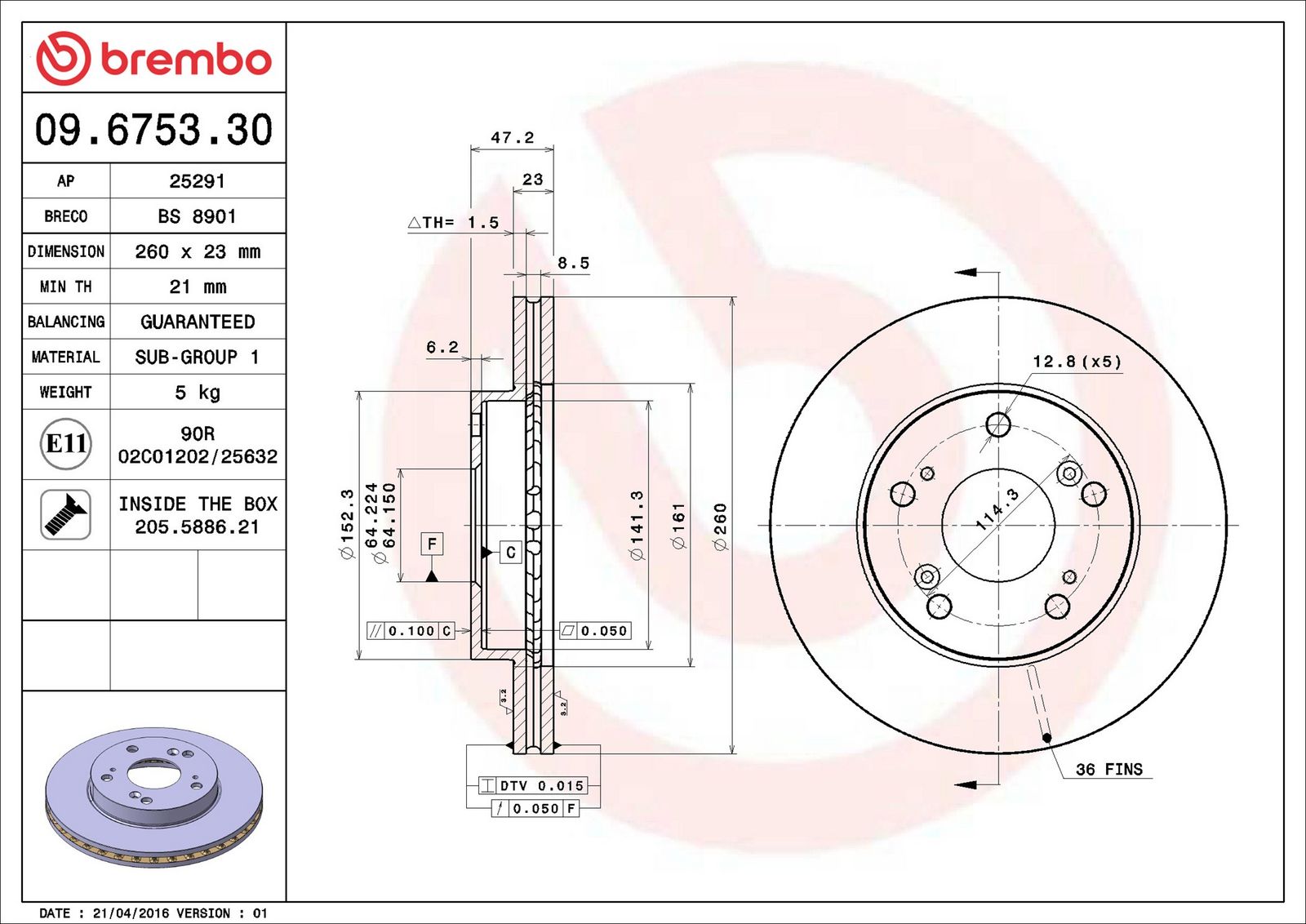BREMBO 09.6753.30 - Bremsscheibe
