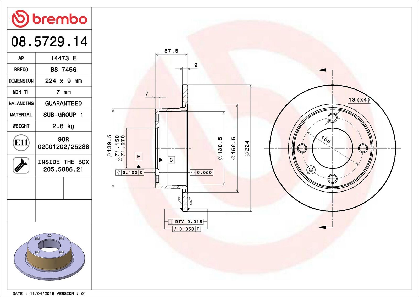 BREMBO 08.5729.14 - Bremsscheibe