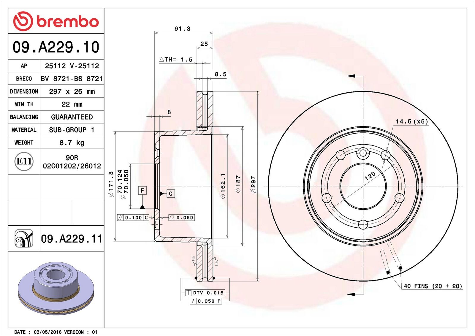 BREMBO 09.A229.11 - Bremsscheibe