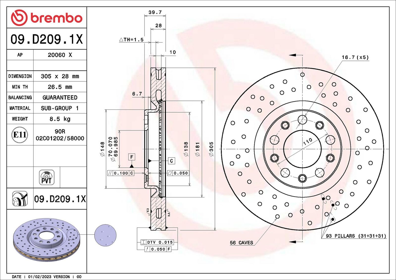 BREMBO 09.D209.1X - Bremsscheibe