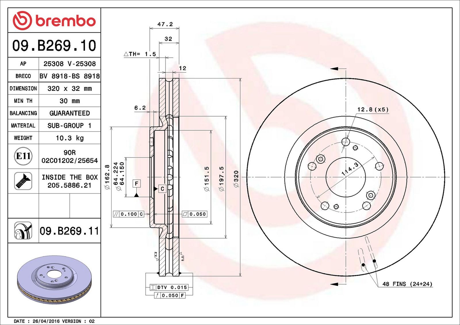 BREMBO 09.B269.11 - Bremsscheibe