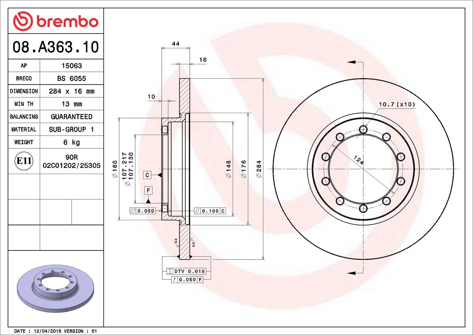 BREMBO 08.A363.10 - Bremsscheibe