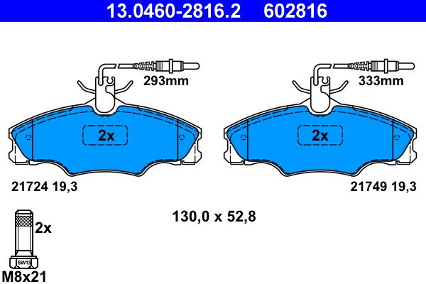 ATE 13.0460-2816.2 - Bremsbelagsatz, Scheibenbremse