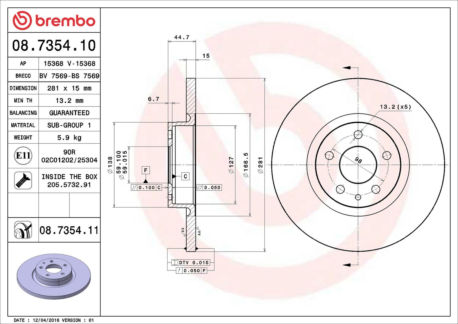 BREMBO 08.7354.11 - Bremsscheibe