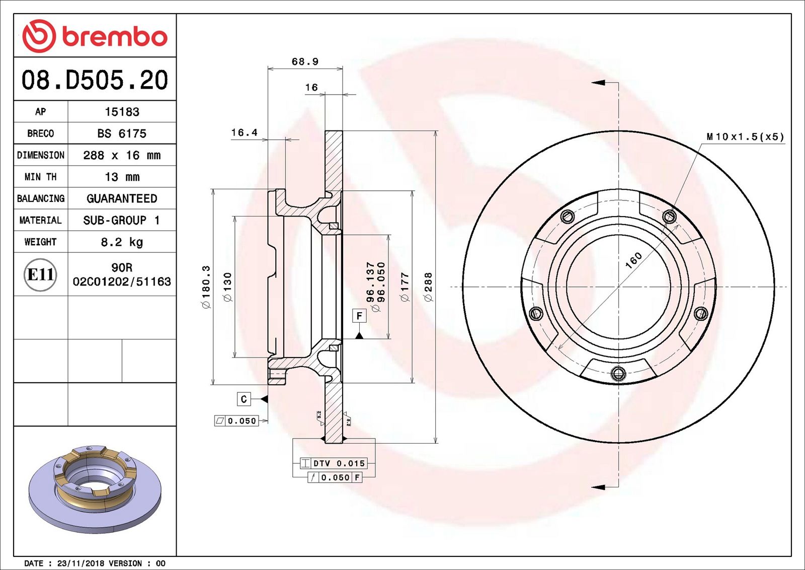 BREMBO 08.D505.20 - Bremsscheibe
