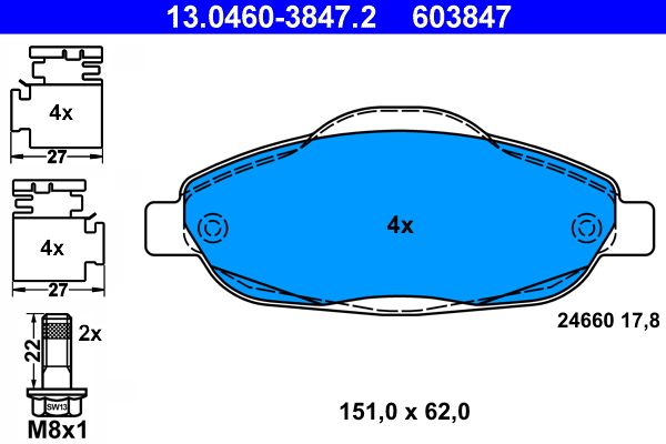 ATE 13.0460-3847.2 - Bremsbelagsatz, Scheibenbremse