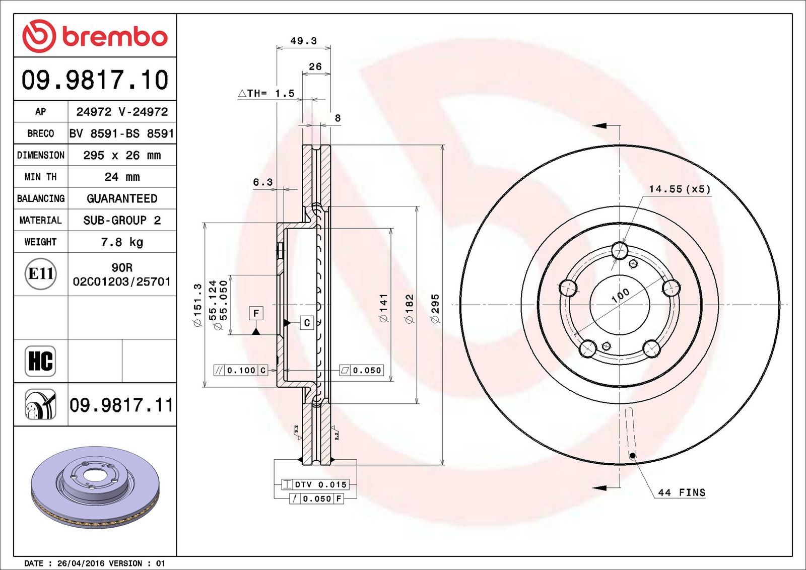 BREMBO 09.9817.11 - Bremsscheibe