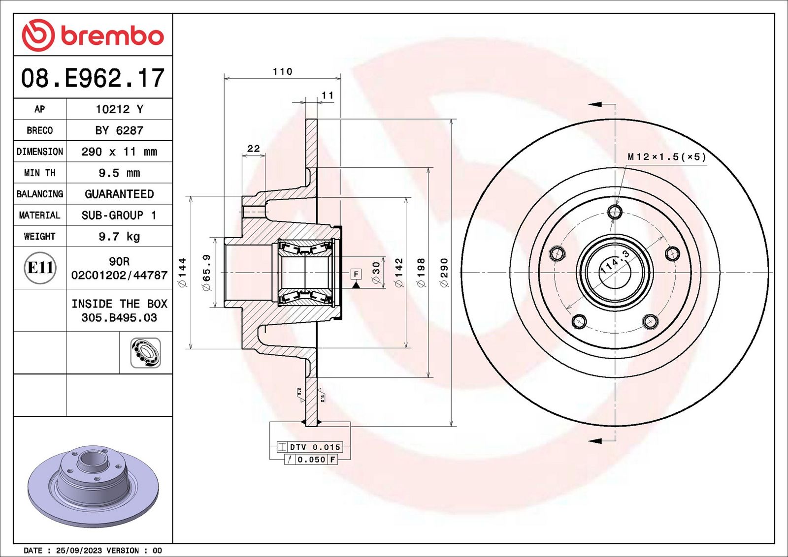 BREMBO 08.E962.17 - Bremsscheibe