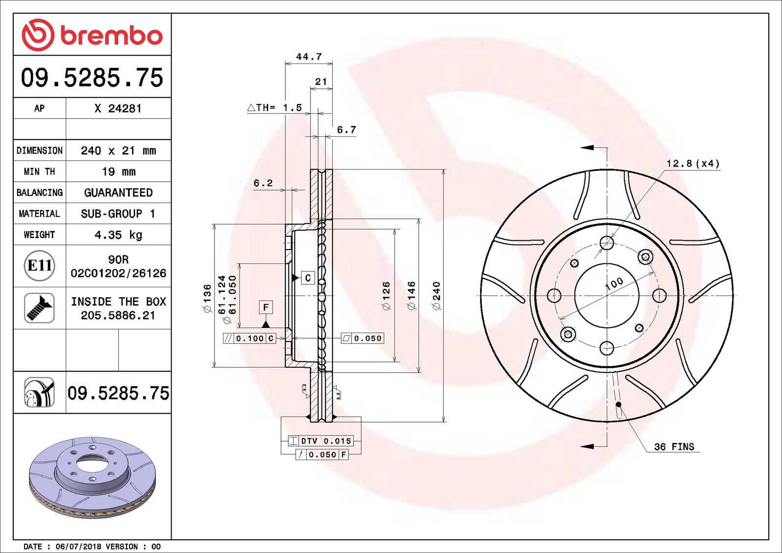 BREMBO 09.5285.75 - Bremsscheibe