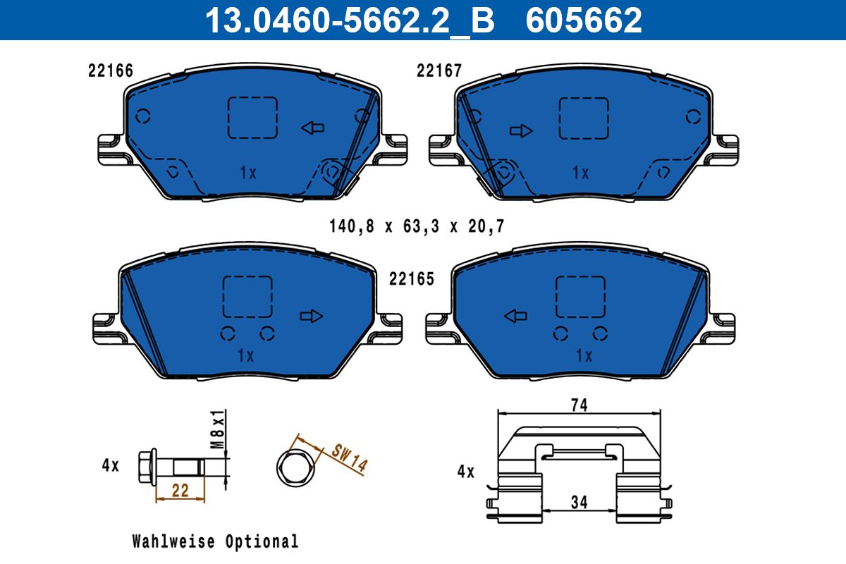 ATE 13.0460-5662.2 - Bremsbelagsatz, Scheibenbremse