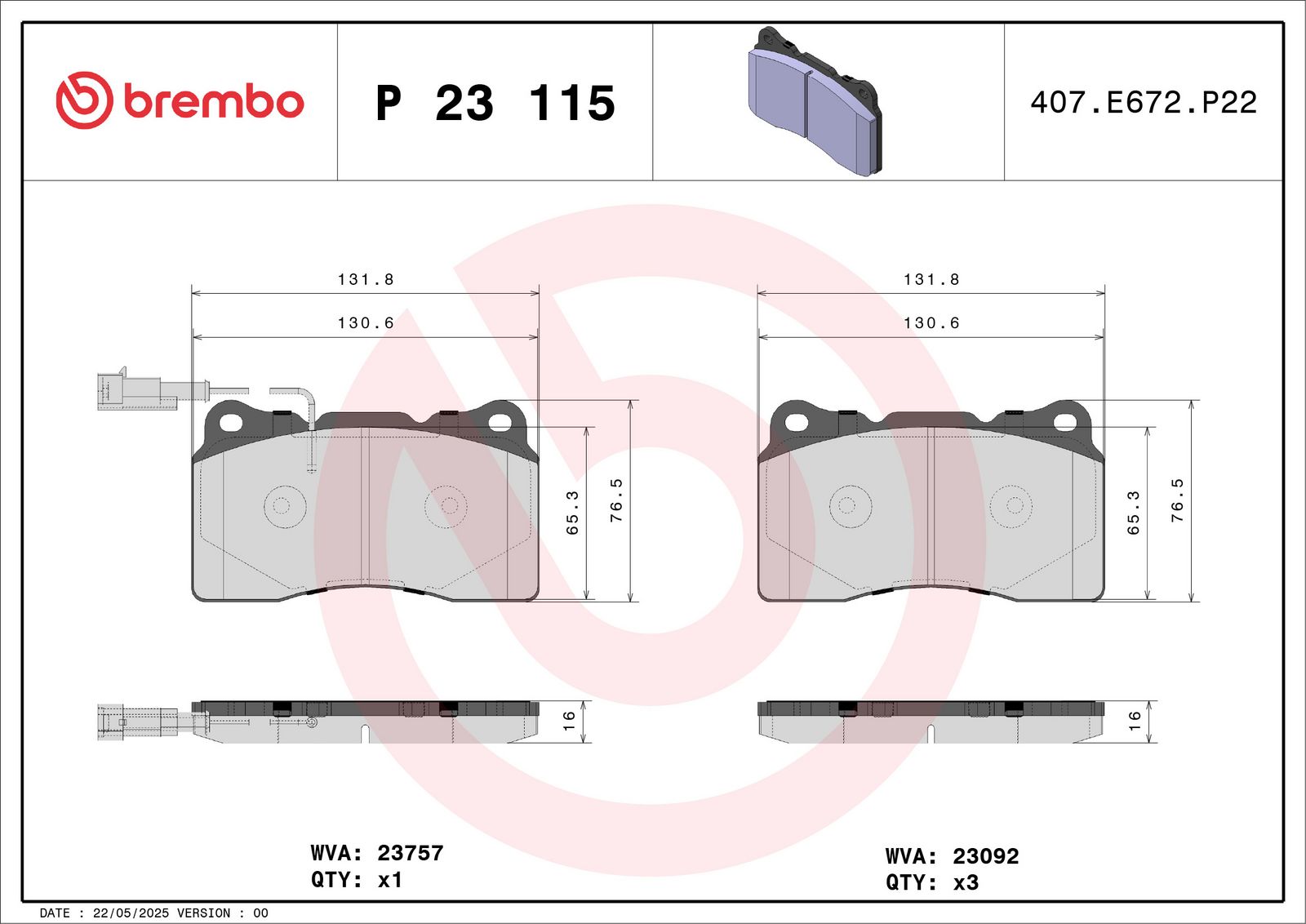 BREMBO P 23 115 - Bremsbelagsatz, Scheibenbremse