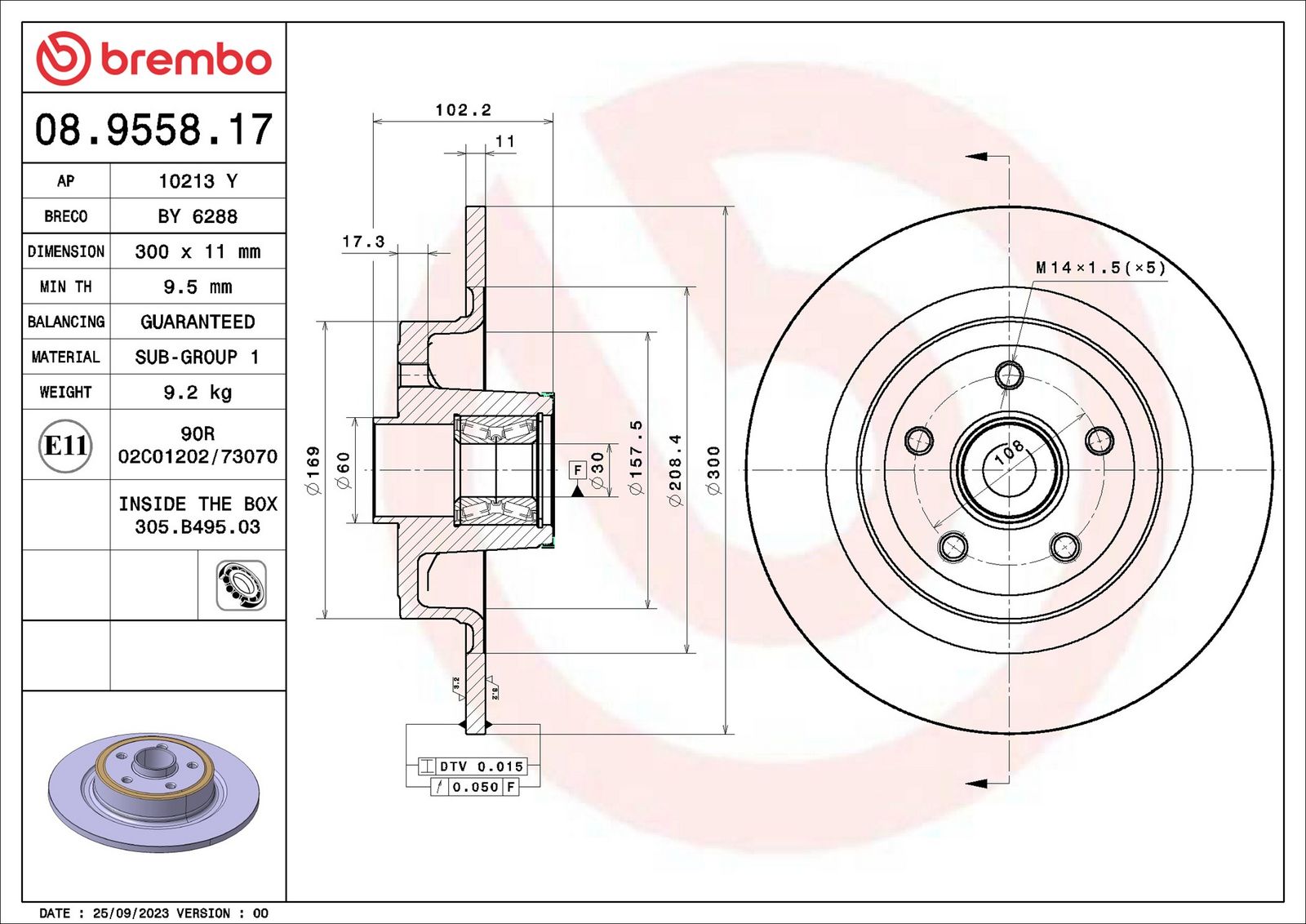 BREMBO 08.9558.17 - Bremsscheibe