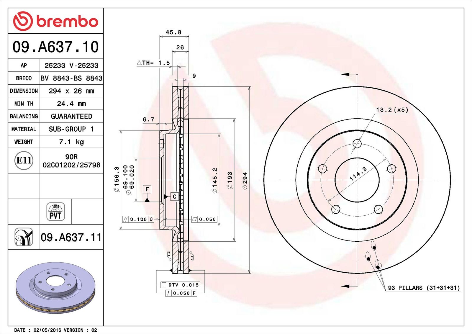 BREMBO 09.A637.11 - Bremsscheibe