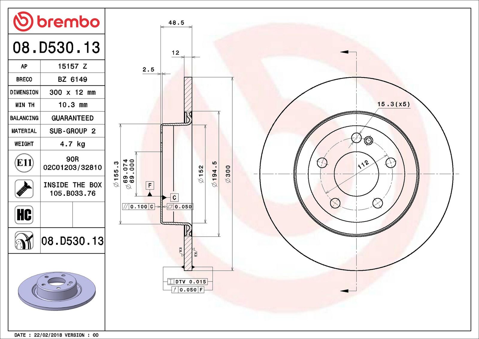 BREMBO 08.D530.13 - Bremsscheibe
