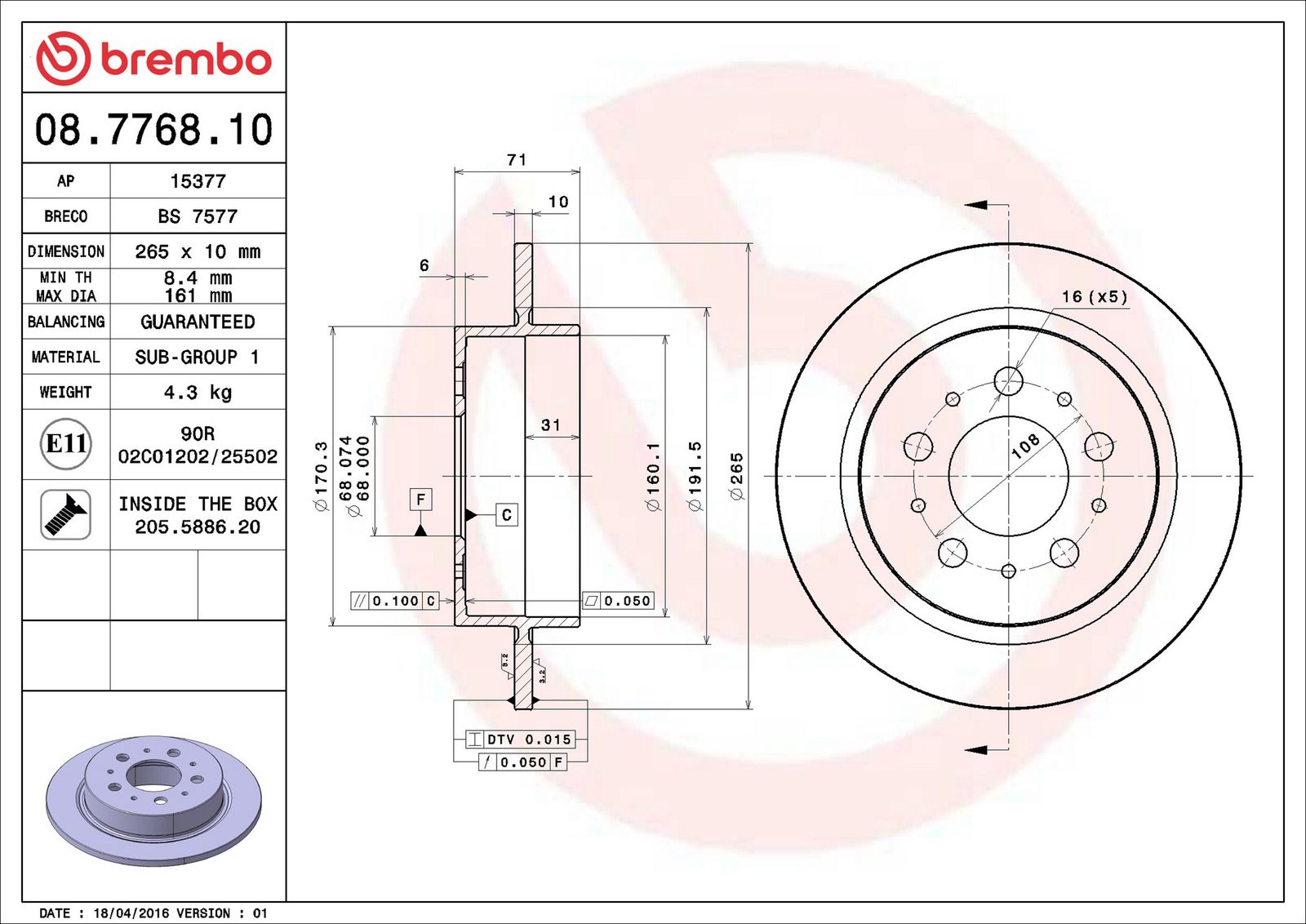 BREMBO 08.7768.10 - Bremsscheibe