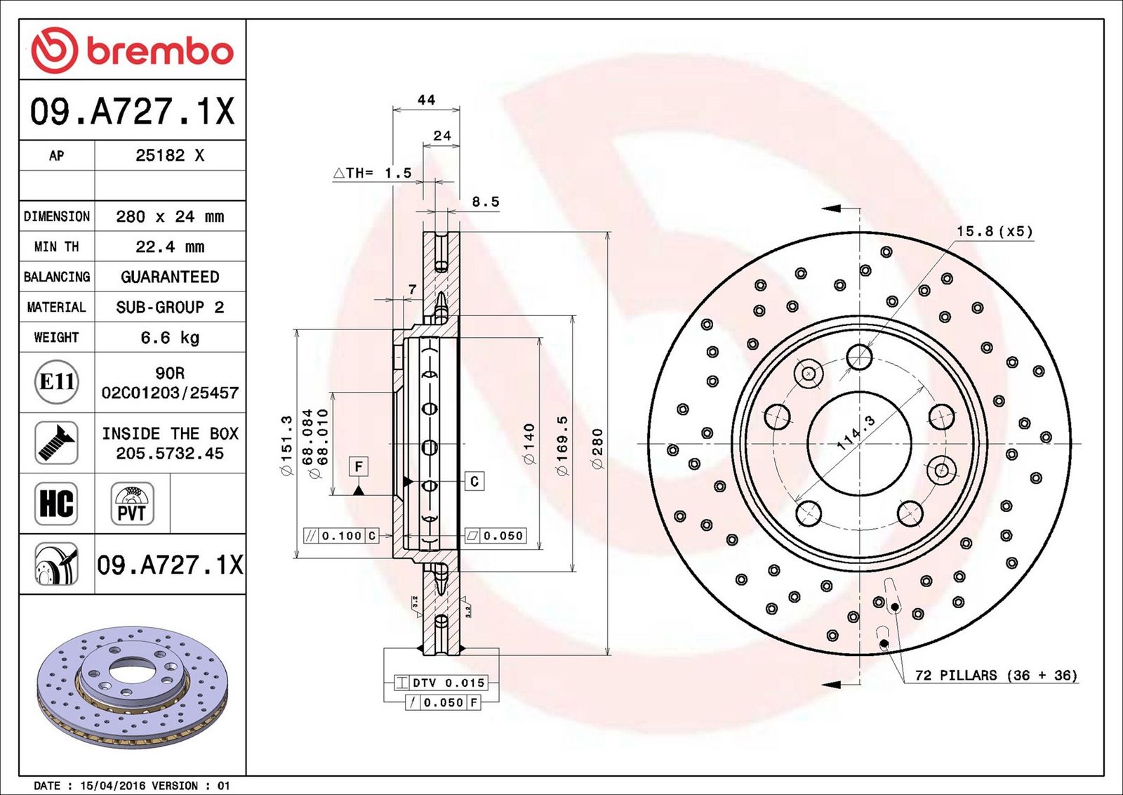 BREMBO 09.A727.1X - Bremsscheibe