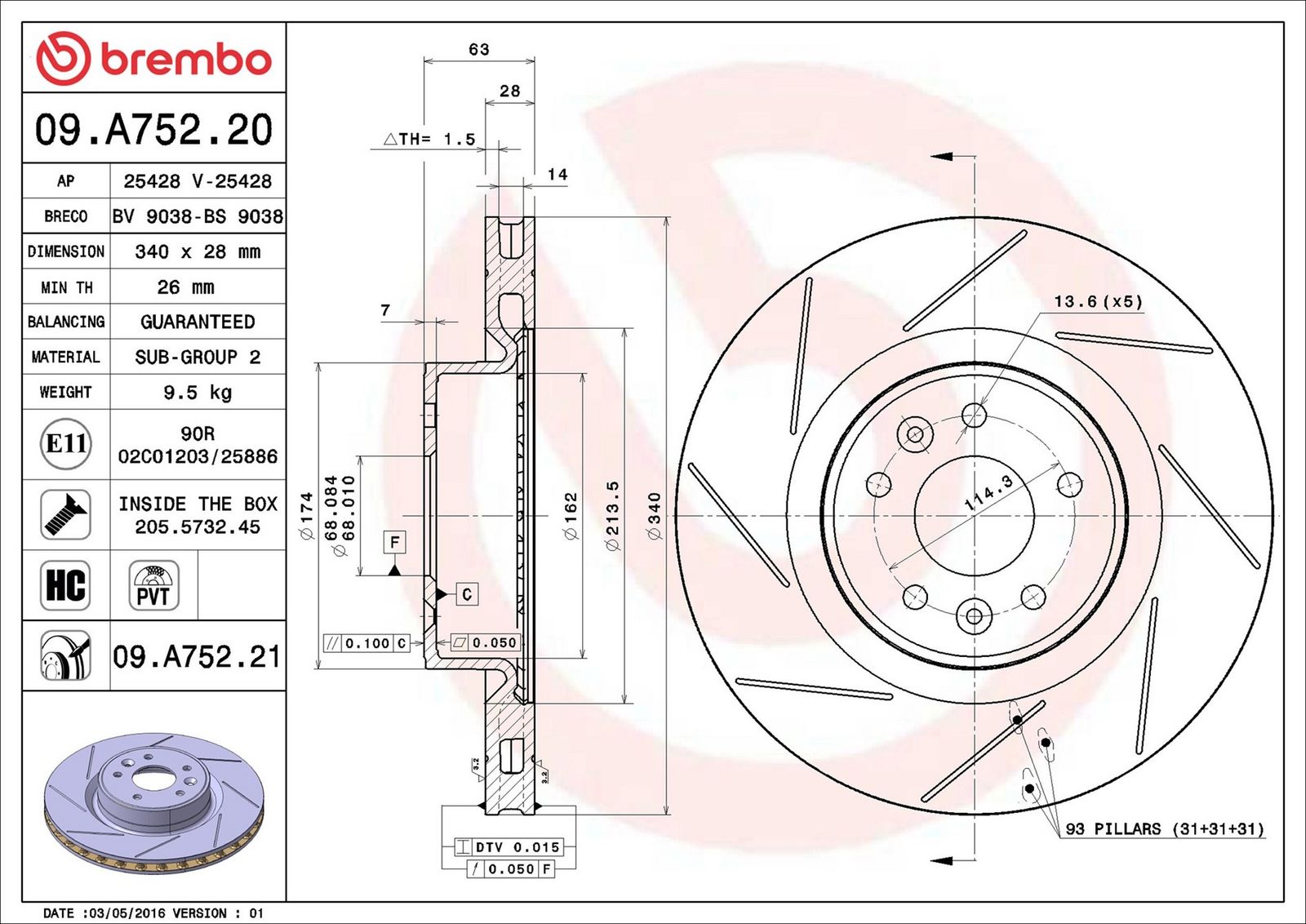 BREMBO 09.A752.21 - Bremsscheibe