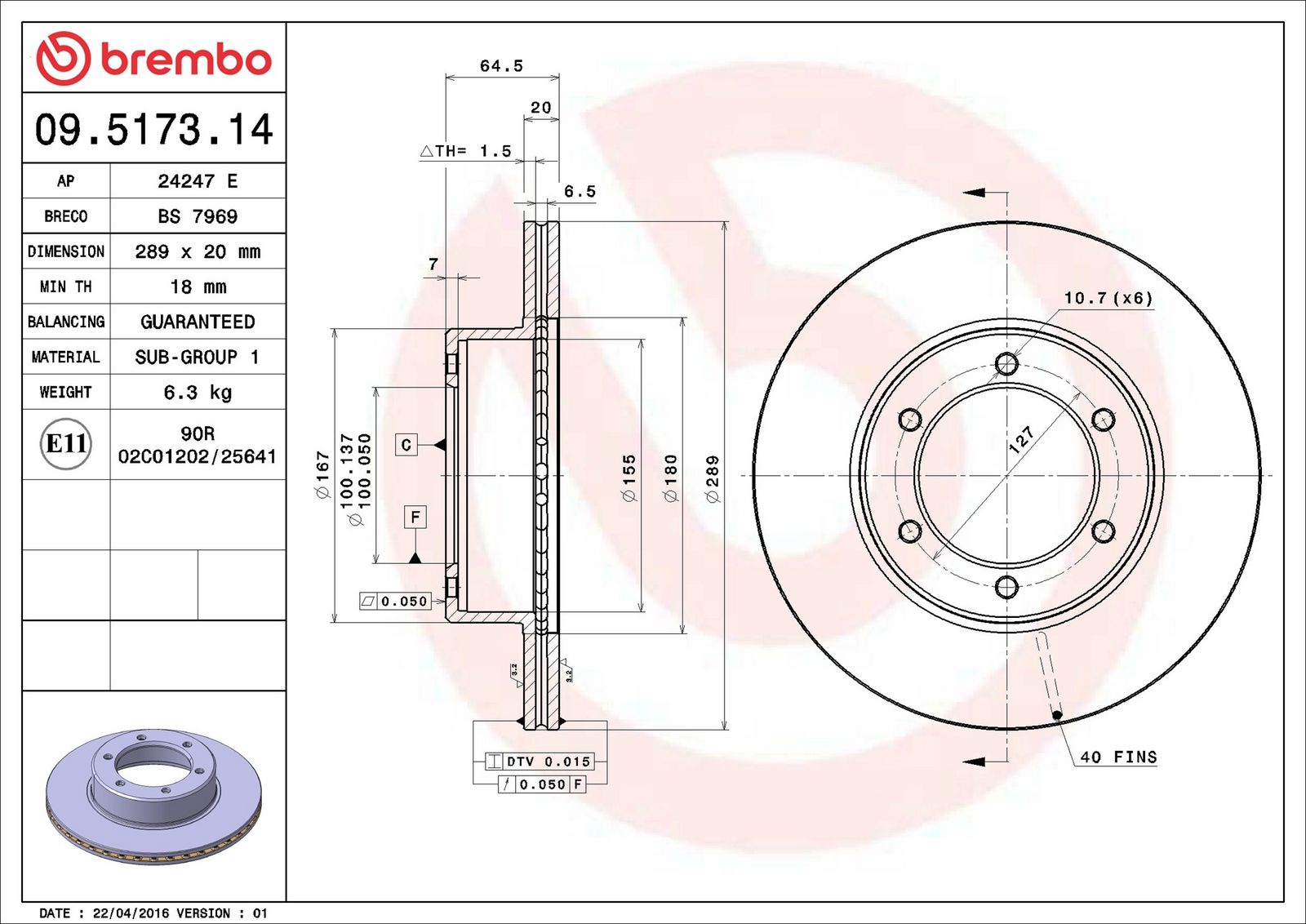 BREMBO 09.5173.14 - Bremsscheibe