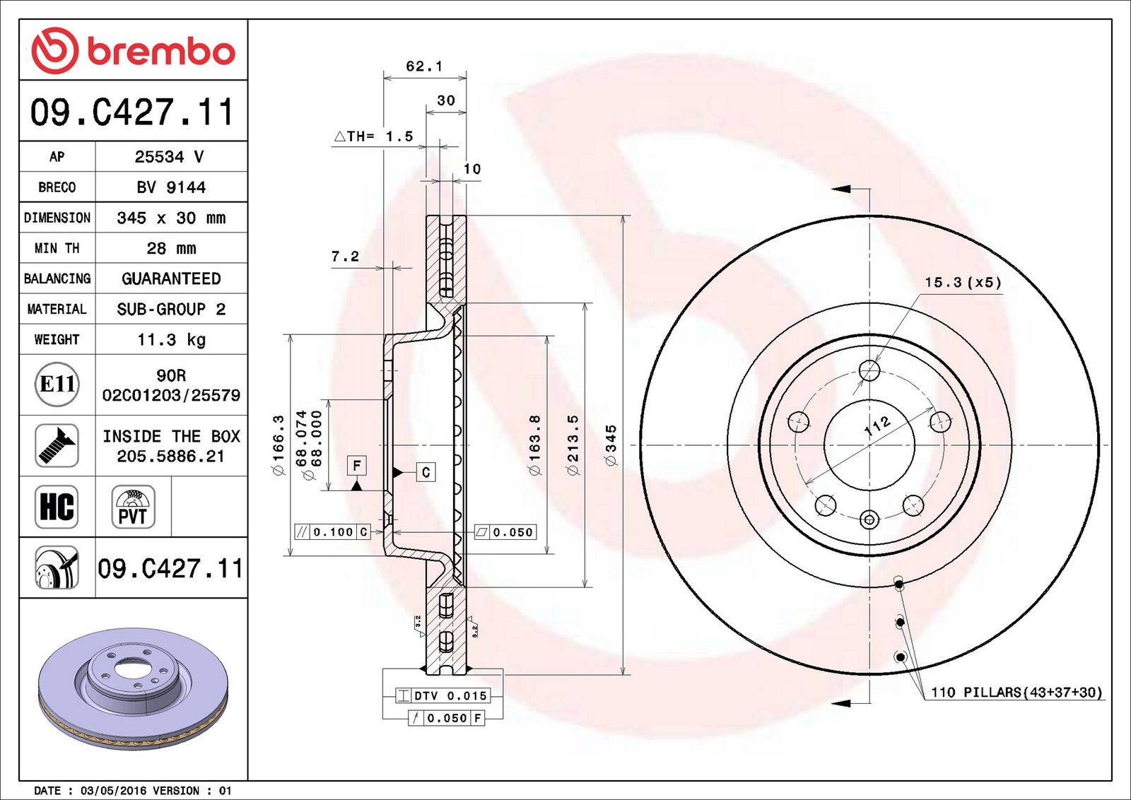 BREMBO 09.C427.11 - Bremsscheibe